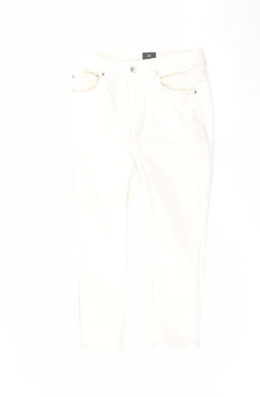 Additional front view of River Island women’s white cotton straight jeans, size UK 28, in, 28-inch leg regular