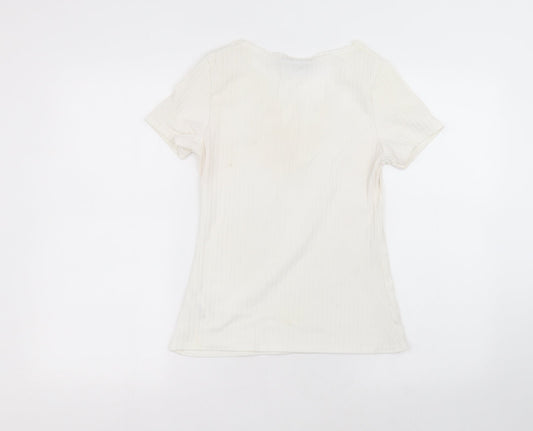 Boohoo Womens White Polyester Basic T-Shirt Size 10 Round Neck