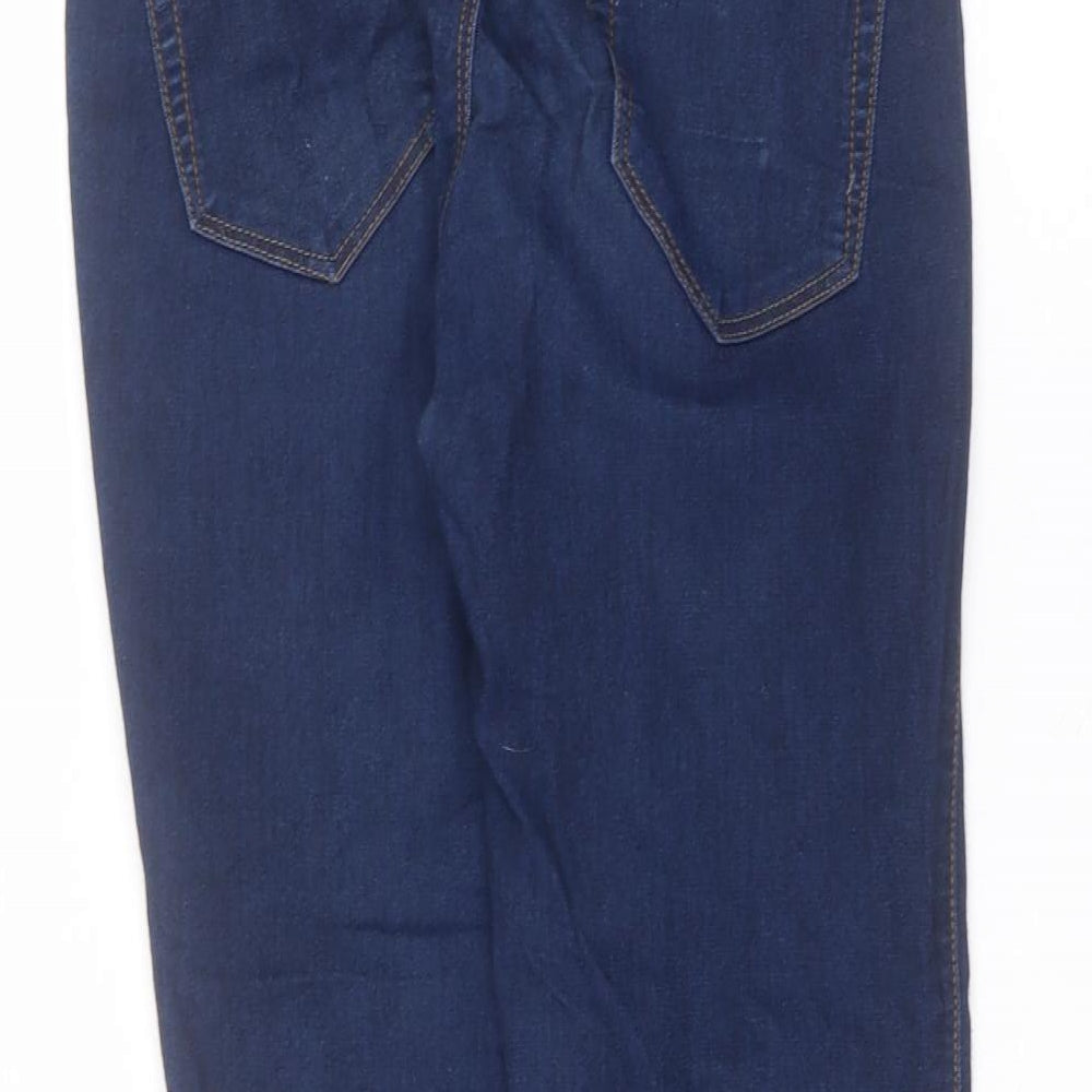 Brand and care label for Denim & Co. women’s blue cotton skinny jeans, size UK 8, 27-inch leg regular