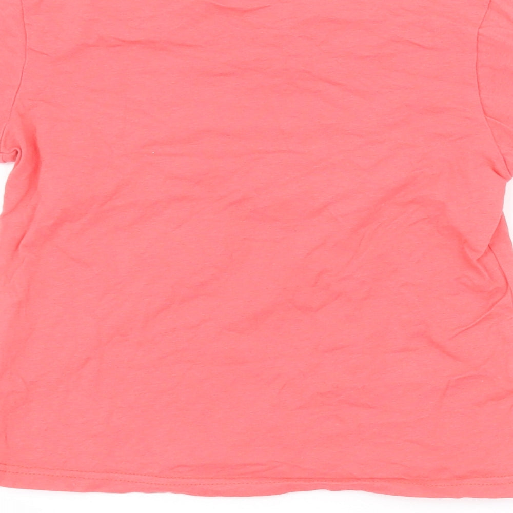 Brand and care label for ASSB girls’ pink cotton basic t-shirt, size 5, years round neck