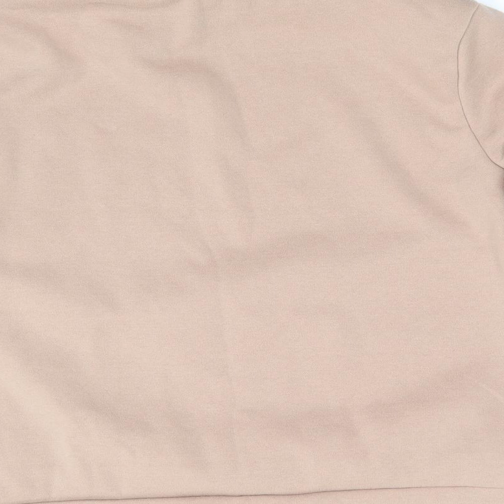 Brand and care label for Peacocks women’s beige polyester pullover sweatshirt, size M