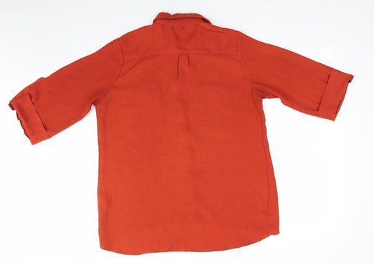 Primark Womens Orange Polyester Basic Button-Up Size 10 Collared - Dark Orange
