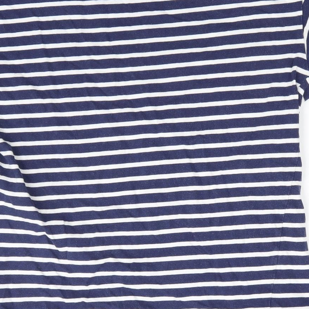 POP Womens Blue Striped Basic T-Shirt Size S Round Neck - Buttons on one shoulder