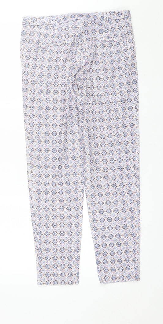 Topshop Womens Blue Geometric Cotton Trousers Size 10 L27 in Regular