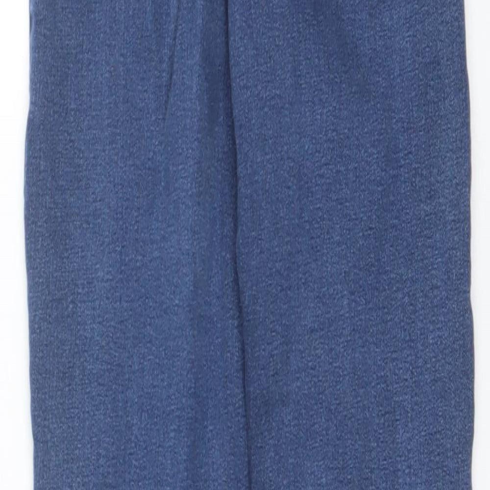 Brand and care label for Topshop women’s blue cotton skinny jeans, size UK 25, in, 27-inch leg regular