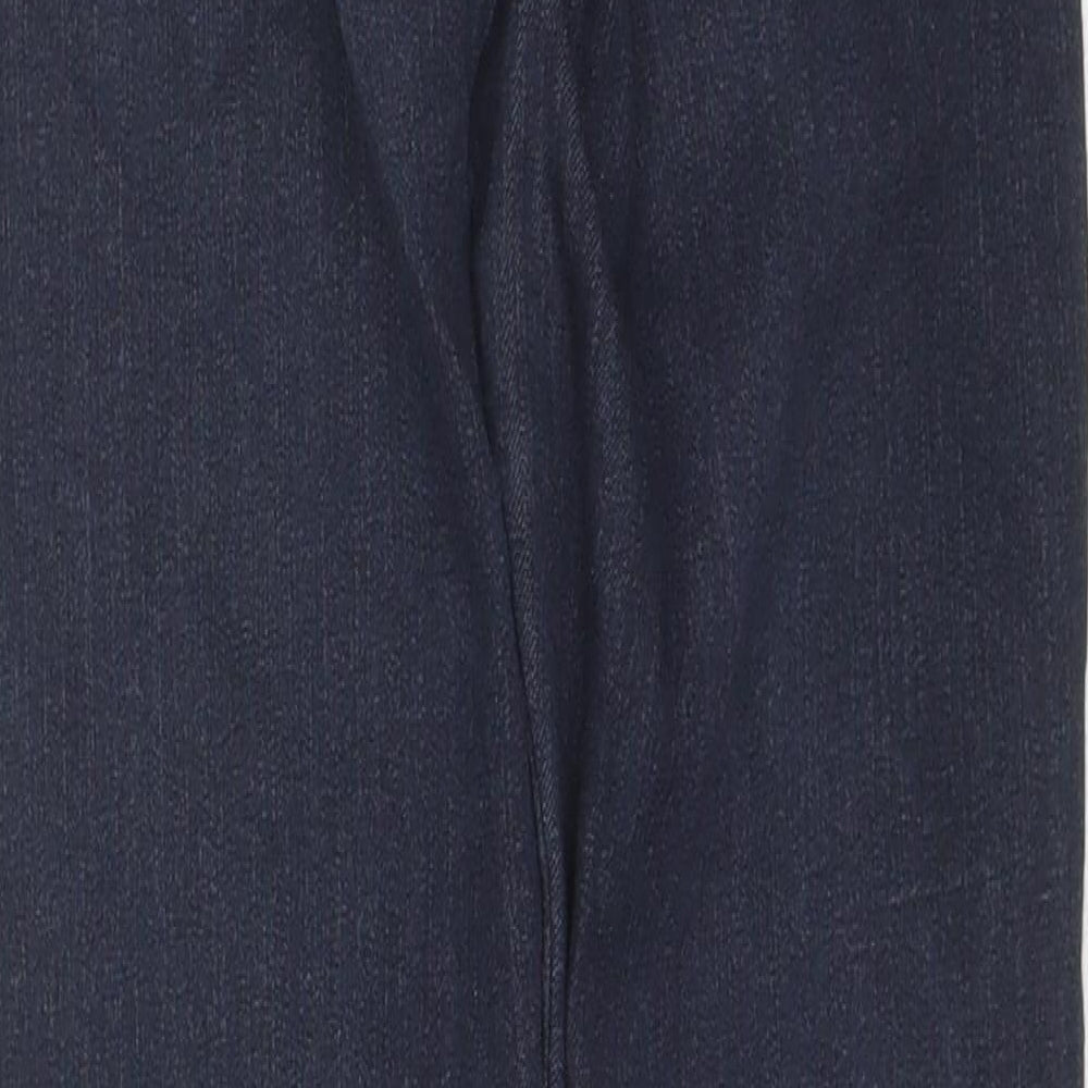 Brand and care label for Tu women’s blue viscose skinny jeans, size UK 12, 28-inch leg regular