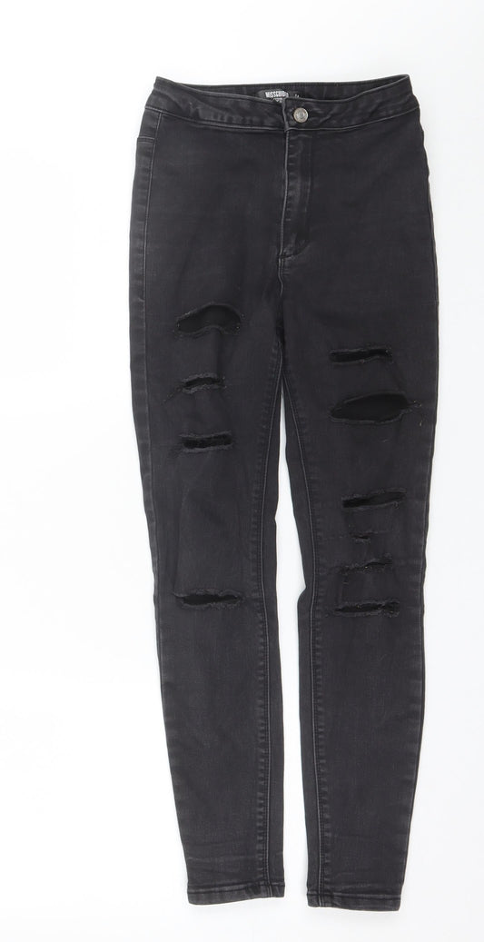 Additional front view of Missguided women’s black cotton skinny jeans, size UK 8, 25-inch leg regular