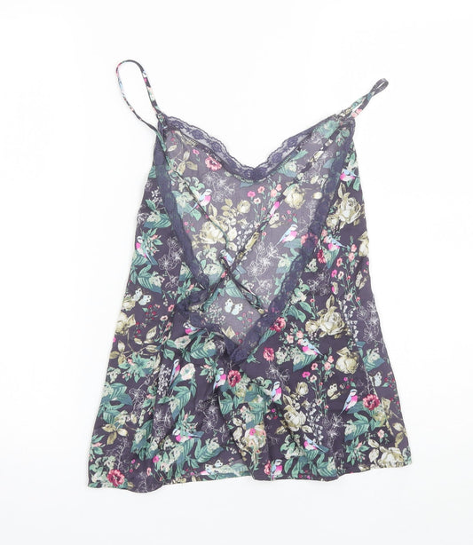 Accessorize Womens Blue Floral Polyester Camisole Blouse Size XS V-Neck