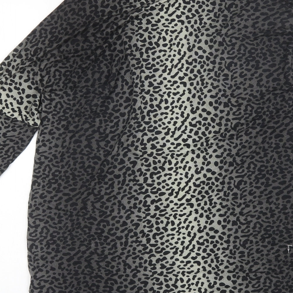 Brand and care label for Pep&Co women’s black animal print viscose shift, size UK 14, round neck