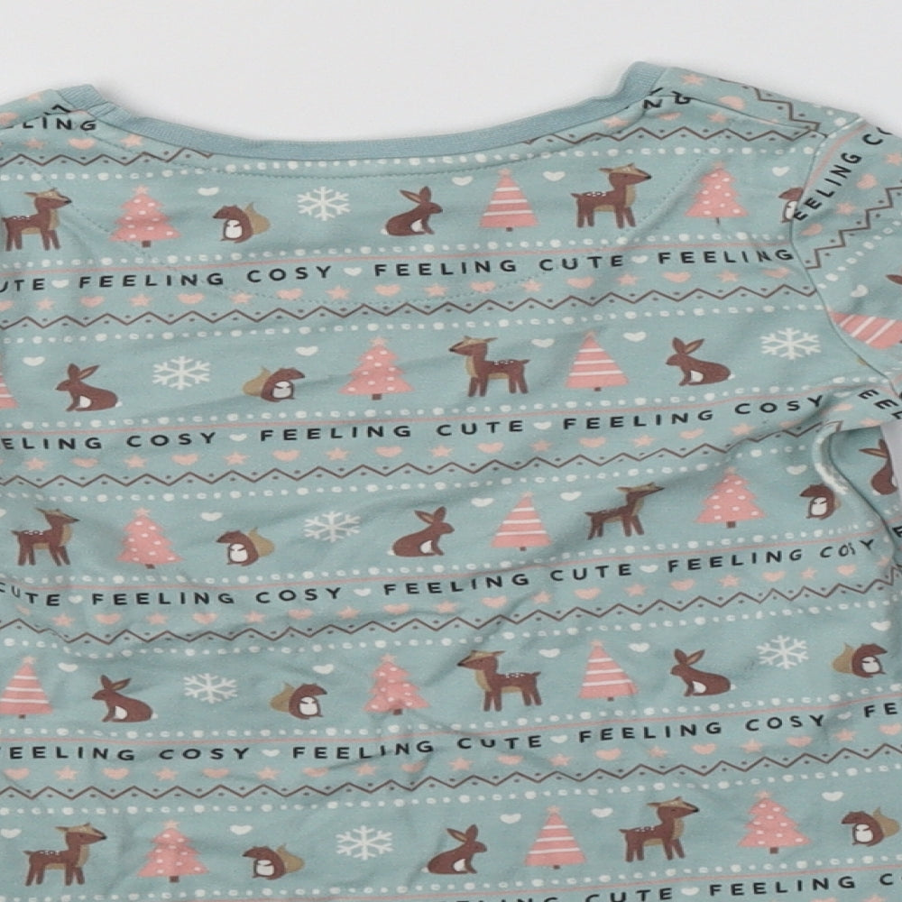 Brand and care label for George girls’ green fair isle cotton top pyjama top, size 3-4, years