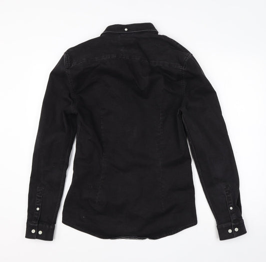 River Island Mens Black Cotton Button-Up Size S Collared Button