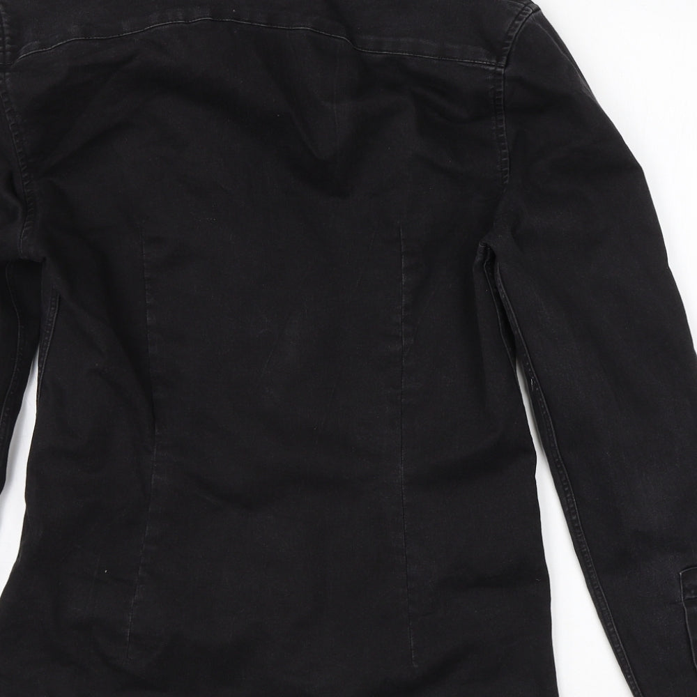 Mens UK Size S River Island Black Button-Up Long Sleeve Casual Shirt