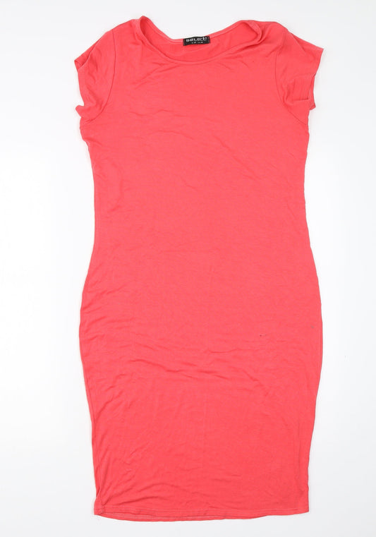 Additional front view of Select women’s pink polyester pencil dress, size UK 16, round neck