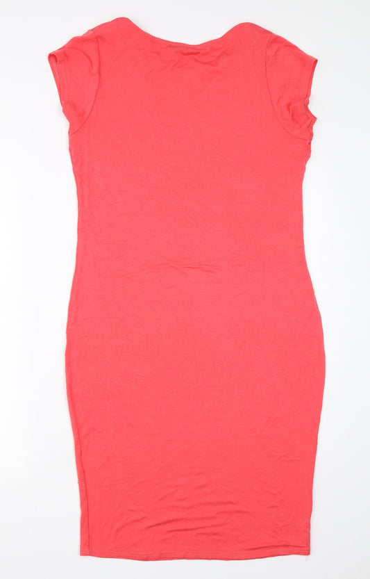Select Womens Pink Polyester Pencil Dress Size 16 Round Neck