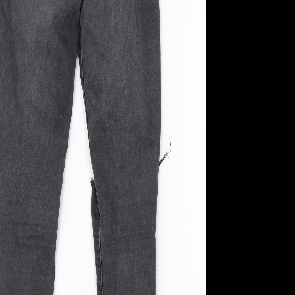 Brand and care label for Topshop women’s grey cotton skinny jeans, size UK 25, in, 25-inch leg regular