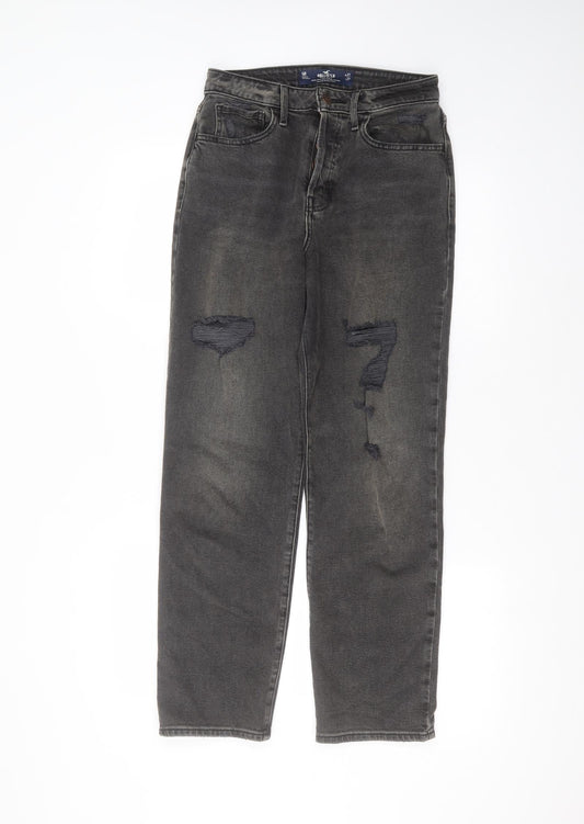 Additional front view of Hollister women’s black cotton straight jeans, size UK 27, in, 27-inch leg regular