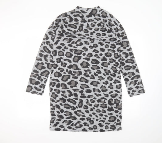 Additional front view of Peacocks women’s grey animal print polyester a-line, size UK 12, round neck