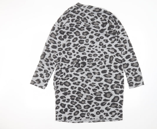 Peacocks Womens Grey Animal Print Polyester A-Line Size 12 Round Neck