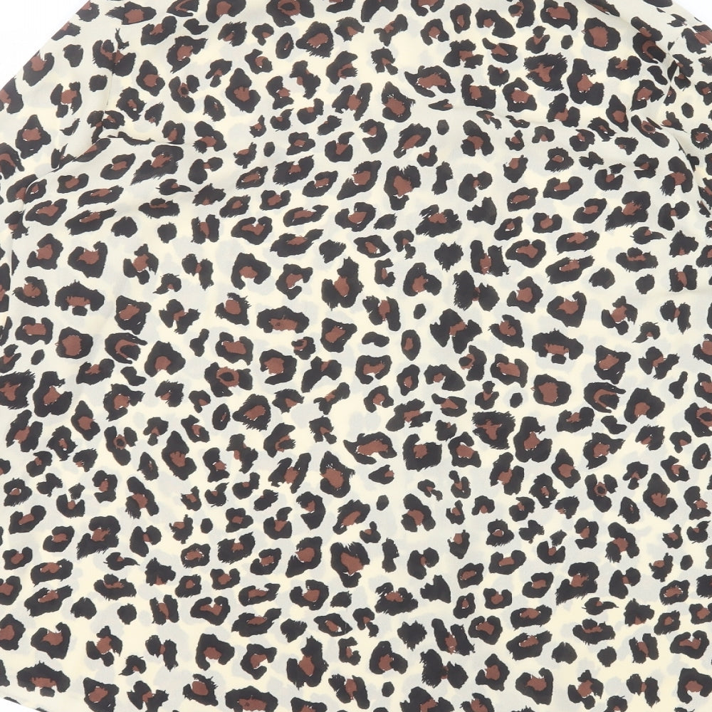 Primark Womens Brown Animal Print Polyester Basic Button-Up Size 14 Round Neck