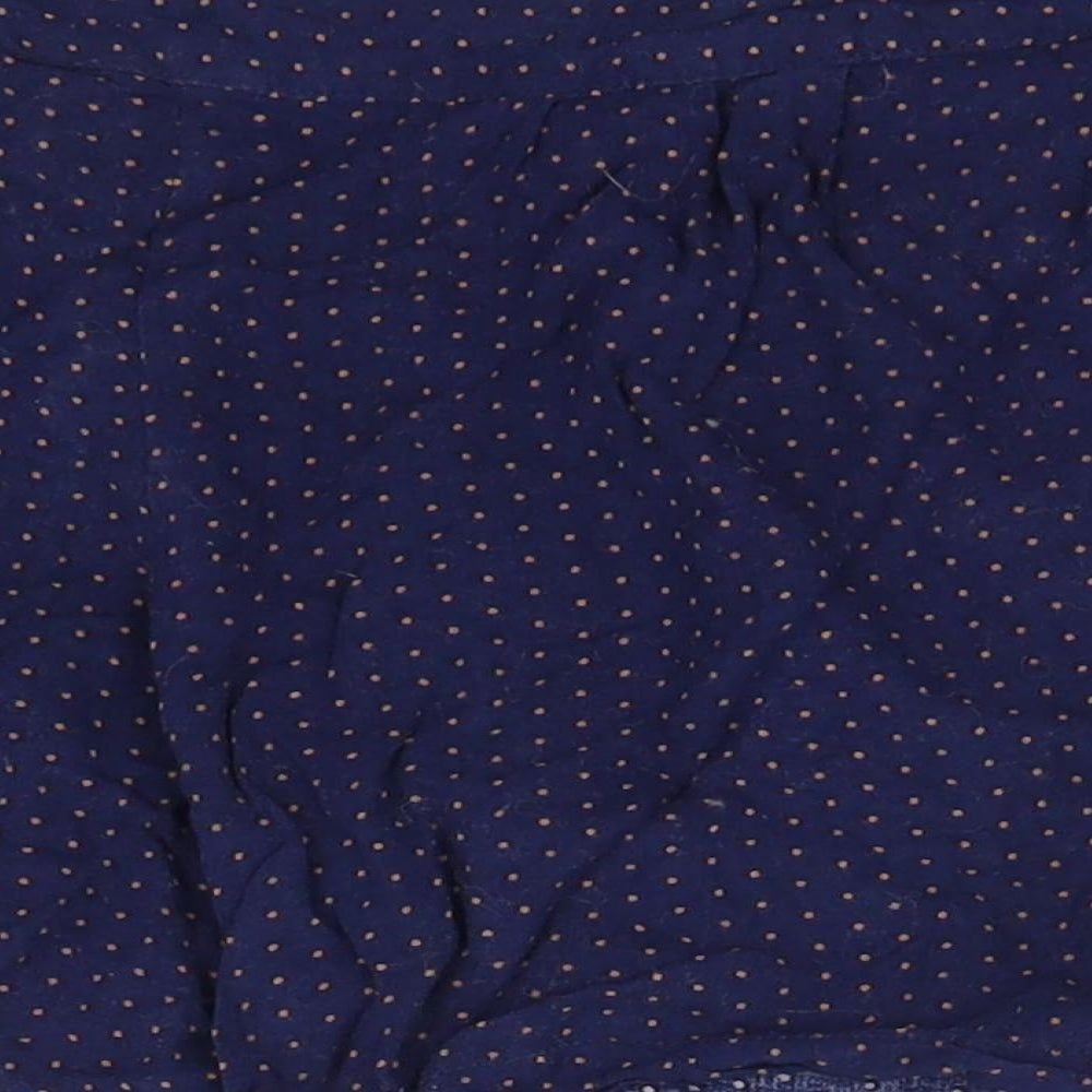 Brand and care label for Papaya women’s blue polka dot viscose a-line skirt, size UK 8