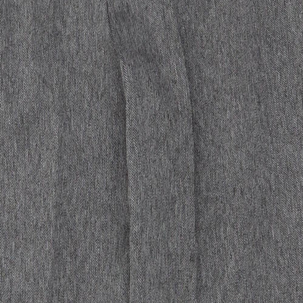 Brand and care label for Autonomy women’s grey herringbone polyester dress pants trousers, size UK 14, 23-inch leg regular