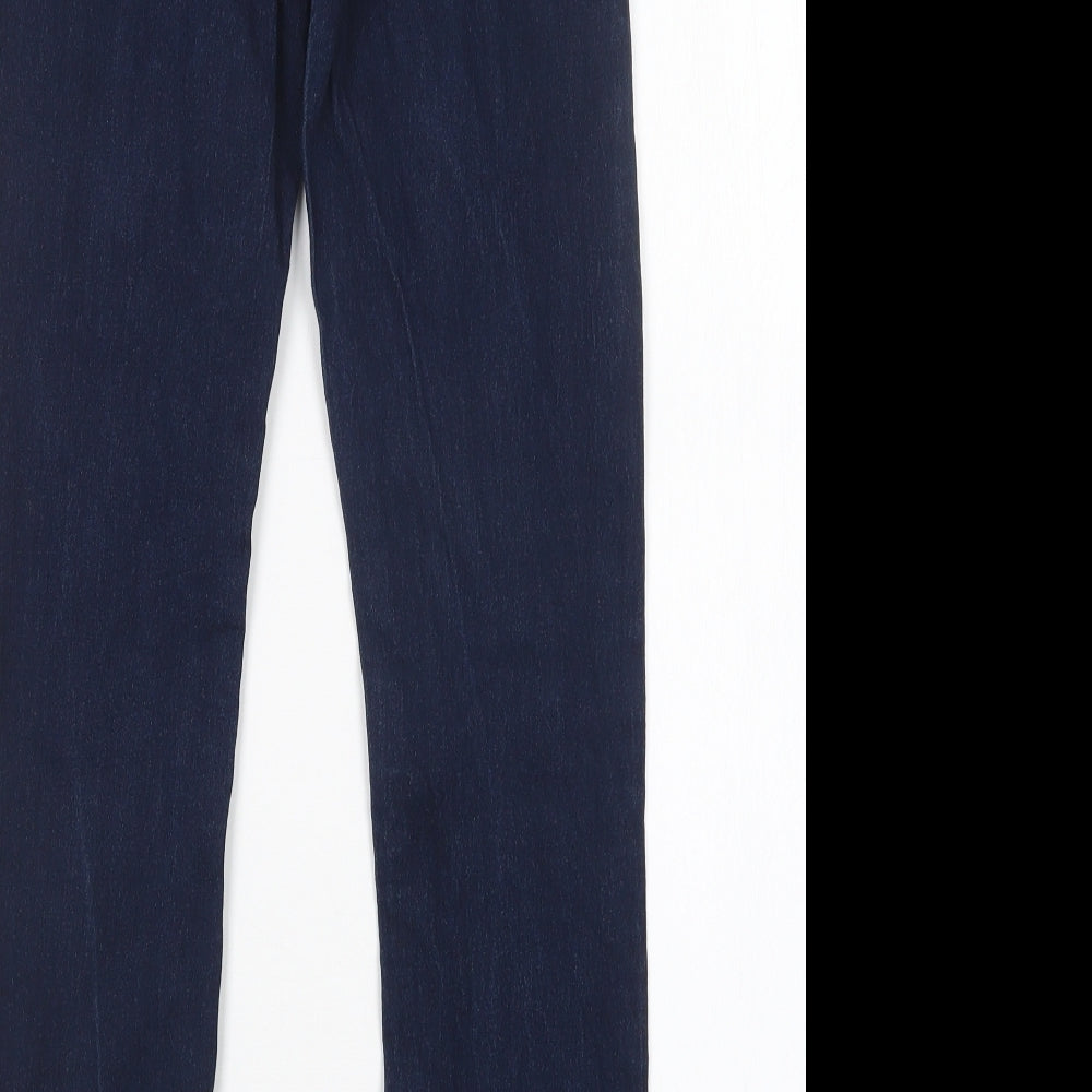 Brand and care label for Denim co women’s blue cotton skinny jeans, size UK 6, 28-inch leg regular