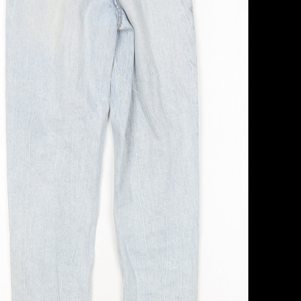 Brand and care label for denim Co women’s blue cotton mom jeans, size UK 6, 28-inch leg regular