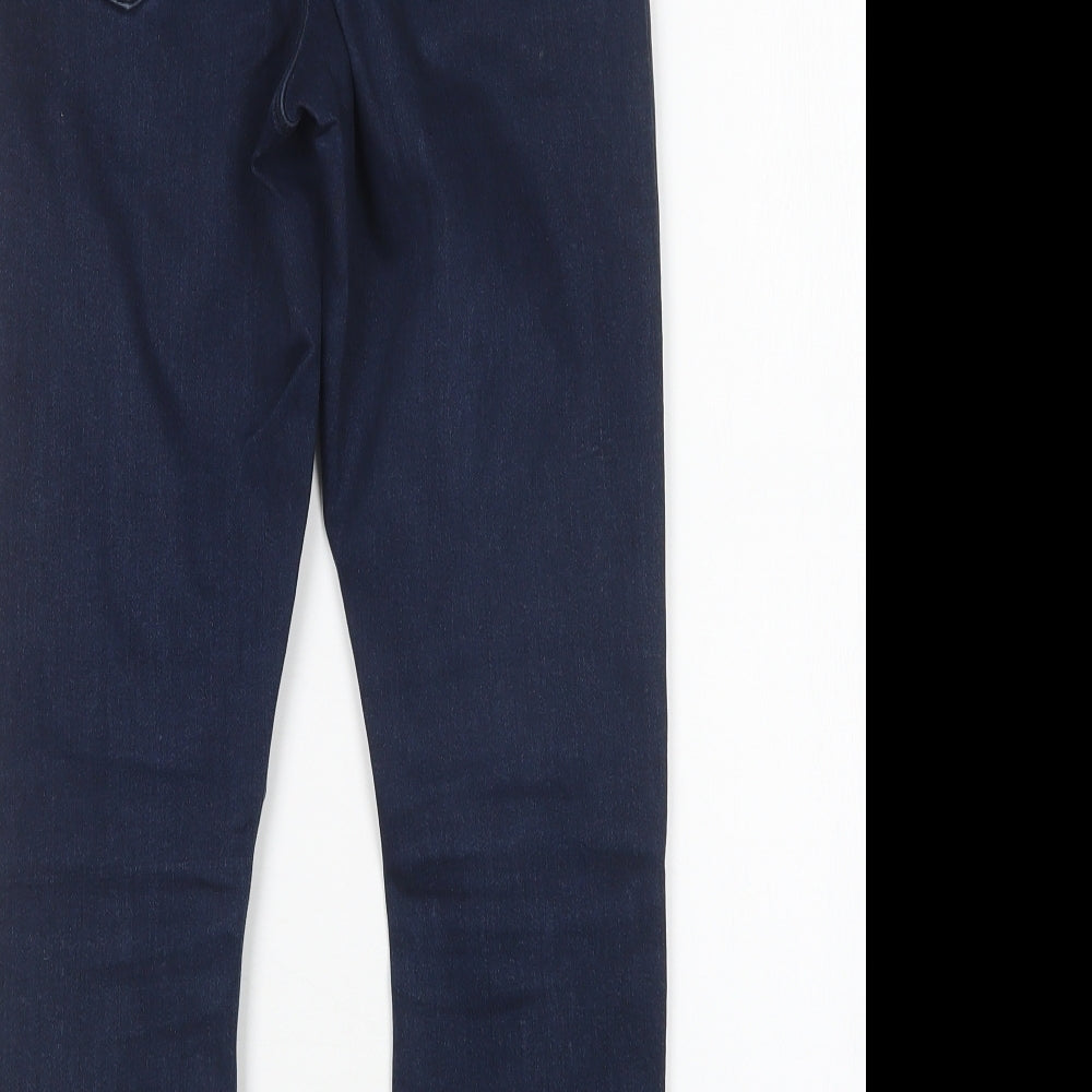 Brand and care label for ASOS women’s blue cotton skinny jeans, size UK 26, in, 23-inch leg regular