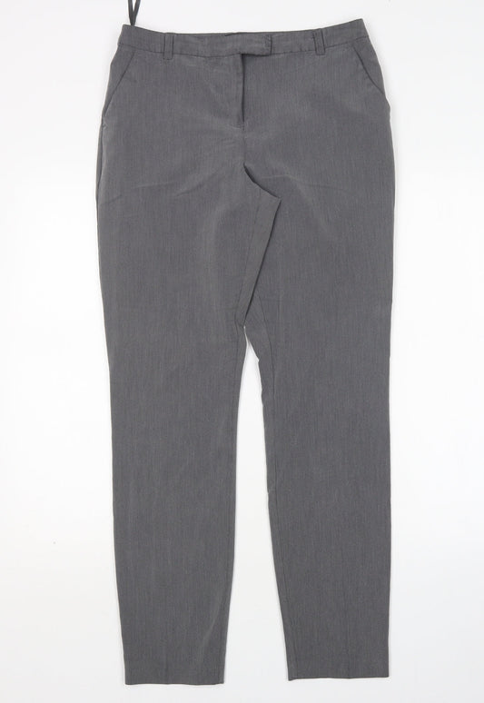 Additional front view of Topshop women’s grey polyester trousers, size UK 10, 30-inch leg regular