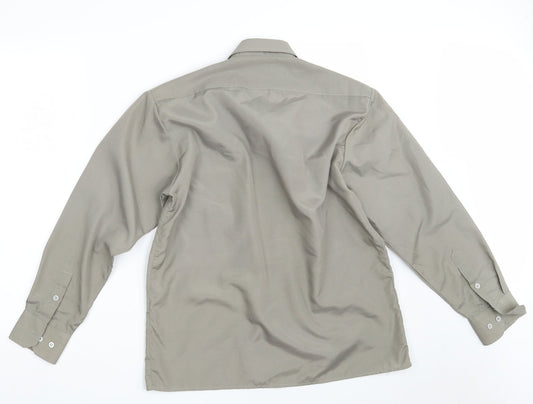 Mens UK Size One Size Hanover Beige Button-Up Long Sleeve Casual Shirt