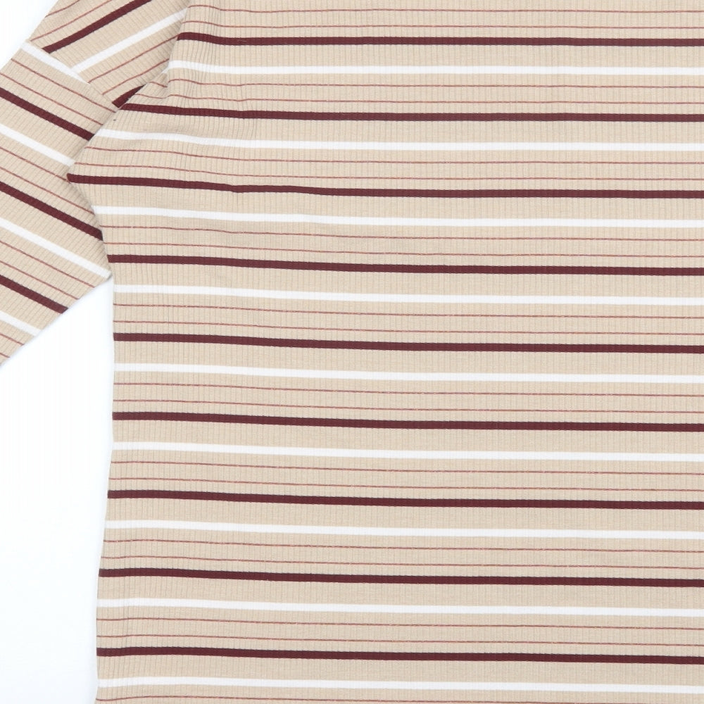 F&F Womens Brown Striped Polyester Bodycon Size 16 Round Neck