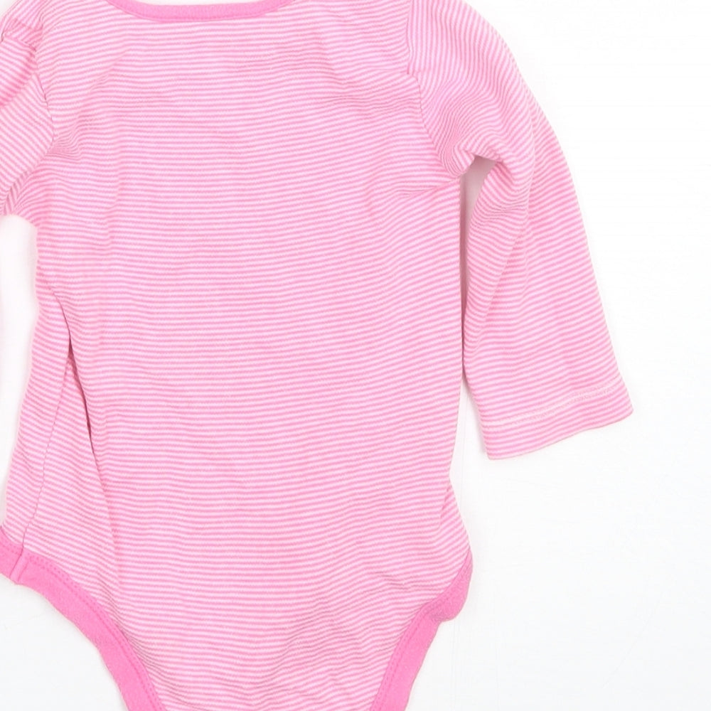 Brand and care label for Tu Baby Pink Striped Cotton Romper One-Piece, size 6-9, Months
