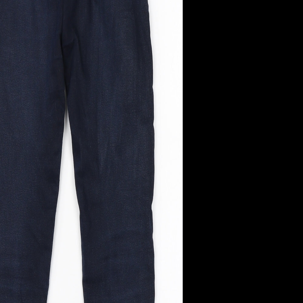 Brand and care label for Topshop women’s blue cotton skinny jeans, size UK 25, in, 25-inch leg regular