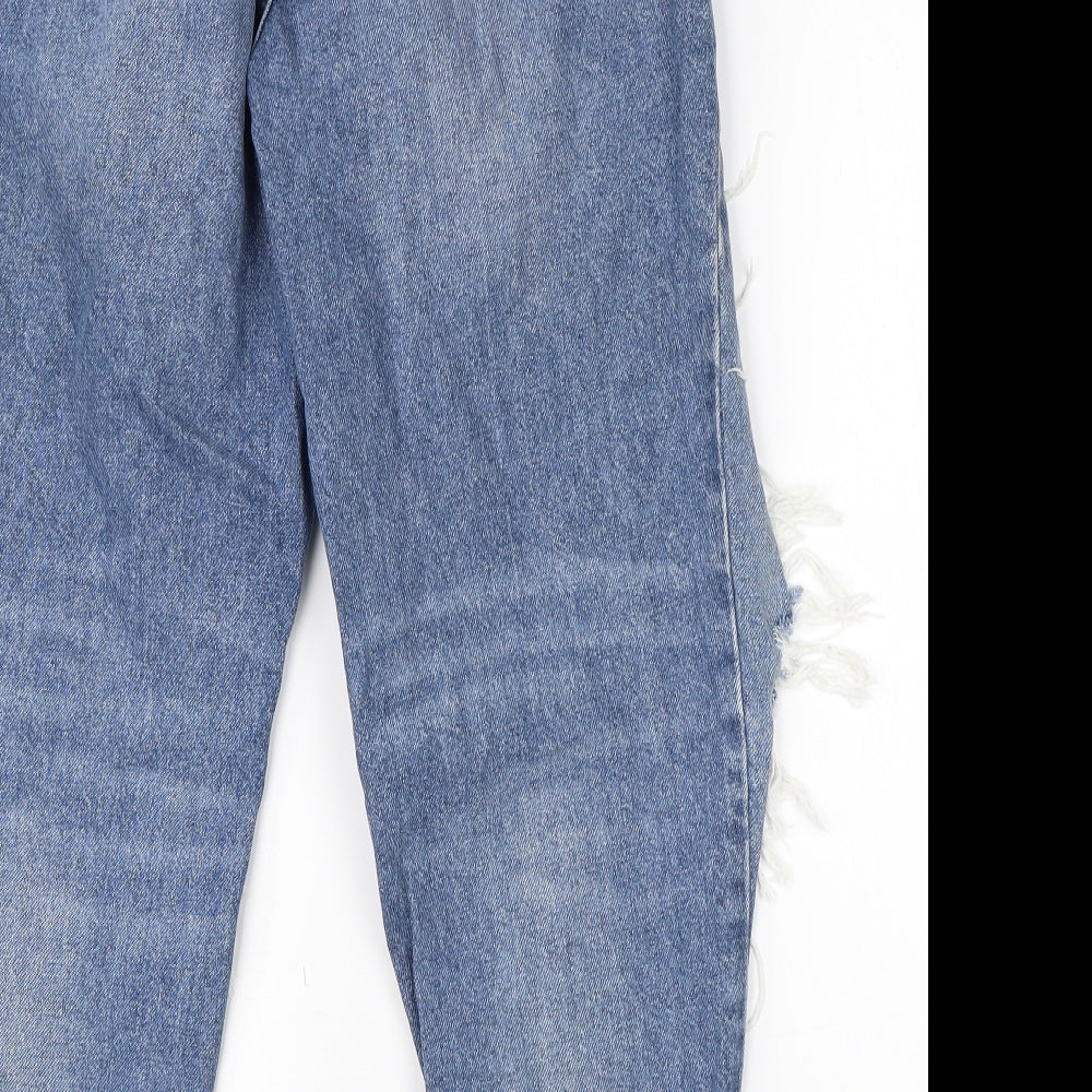 Brand and care label for Denim Co women’s blue cotton mom jeans, size UK 10, 24-inch leg regular