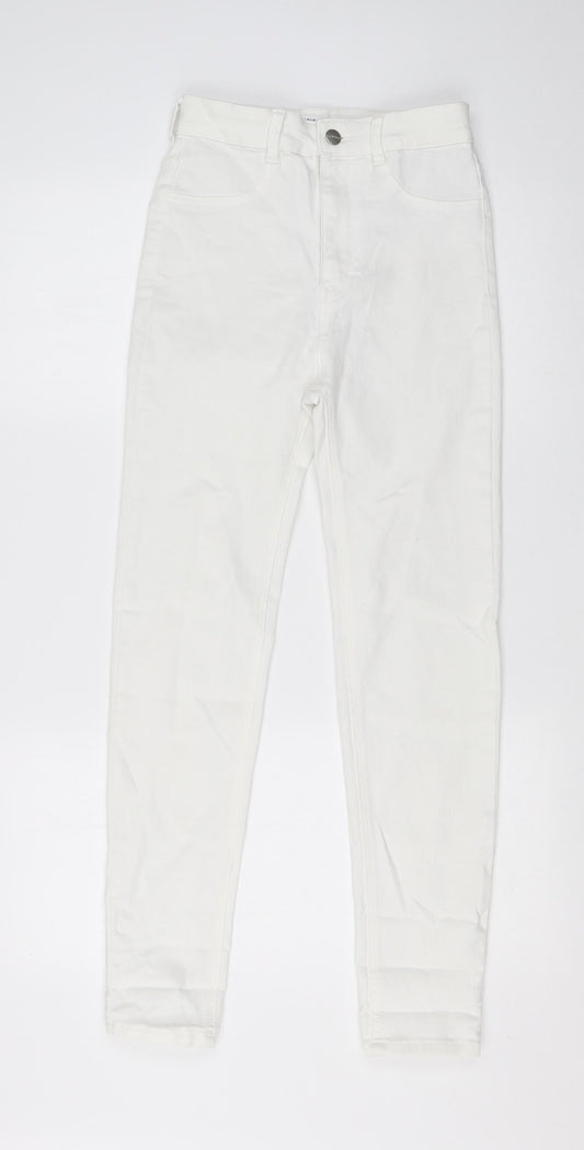 Additional front view of Pull&Bear women’s white cotton skinny jeans, size UK 10, 26-inch leg regular