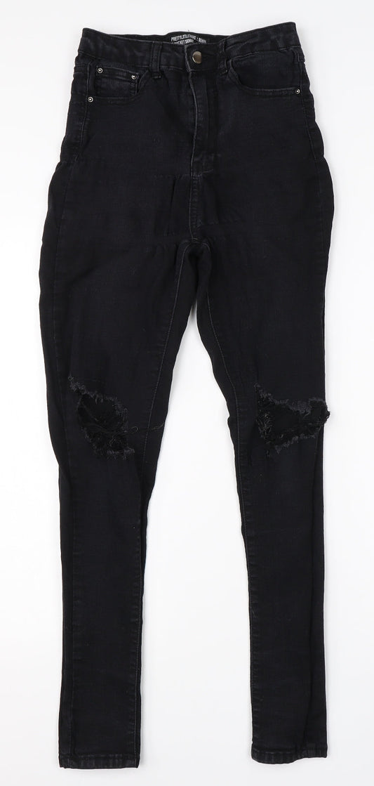 Additional front view of PRETTYLITTLETHING women’s black cotton skinny jeans, size UK 8, 26-inch leg regular