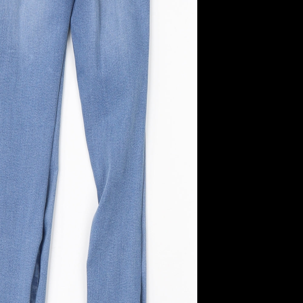 Brand and care label for Dorothy Perkins women’s blue cotton skinny jeans, size UK 6, 28-inch leg regular
