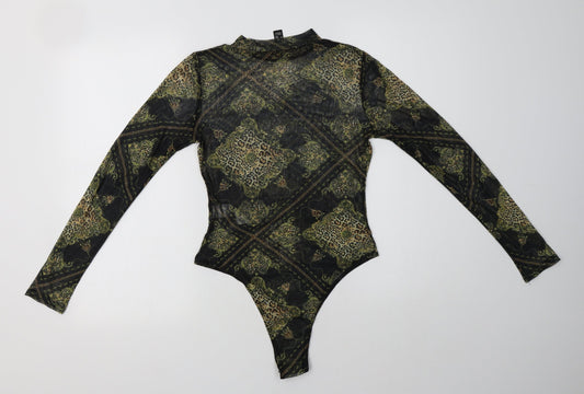 New Look Womens Black Paisley Polyester Bodysuit One-Piece Size 10