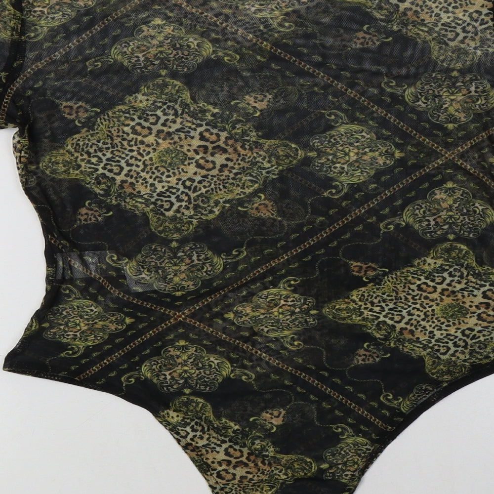 New Look Womens Black Paisley Polyester Bodysuit One-Piece Size 10