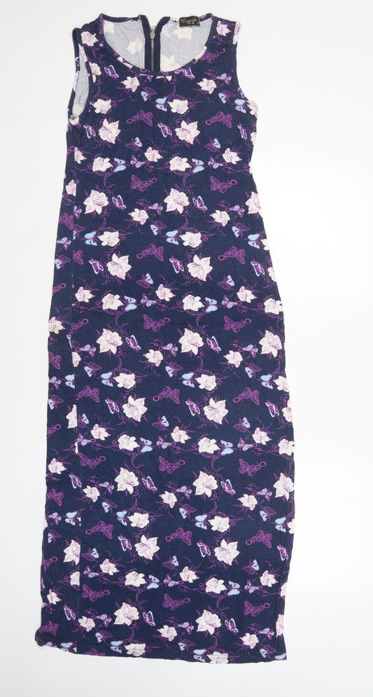 Additional front view of women’s multicoloured animal print viscose tank dress, size UK 10, round neck