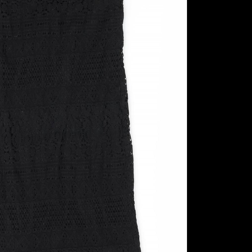 Atmosphere Womens Black Floral Cotton A-Line Size 6 Round Neck - Lace Overlay Dress