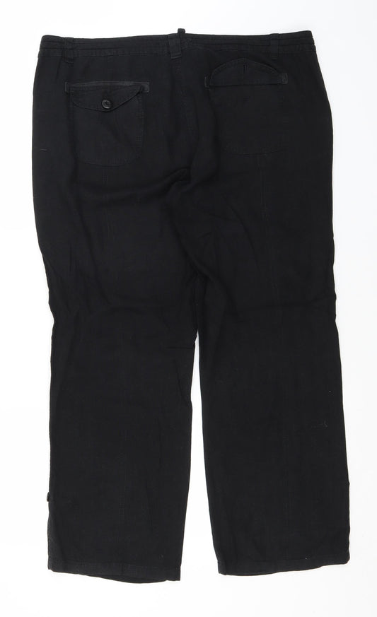 Authentic Womens Black Linen Trousers Size 16 L28 in Regular