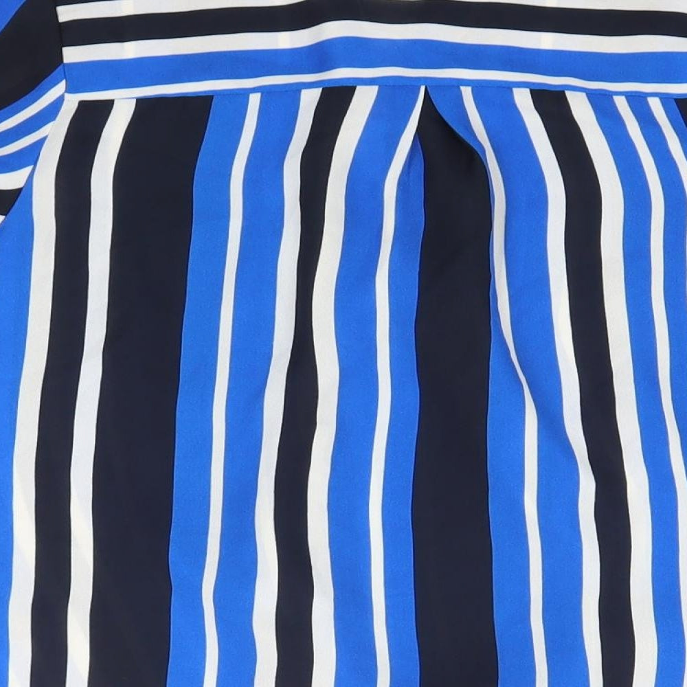 Papaya Womens Blue Striped Polyester Basic Blouse Size 8 Round Neck