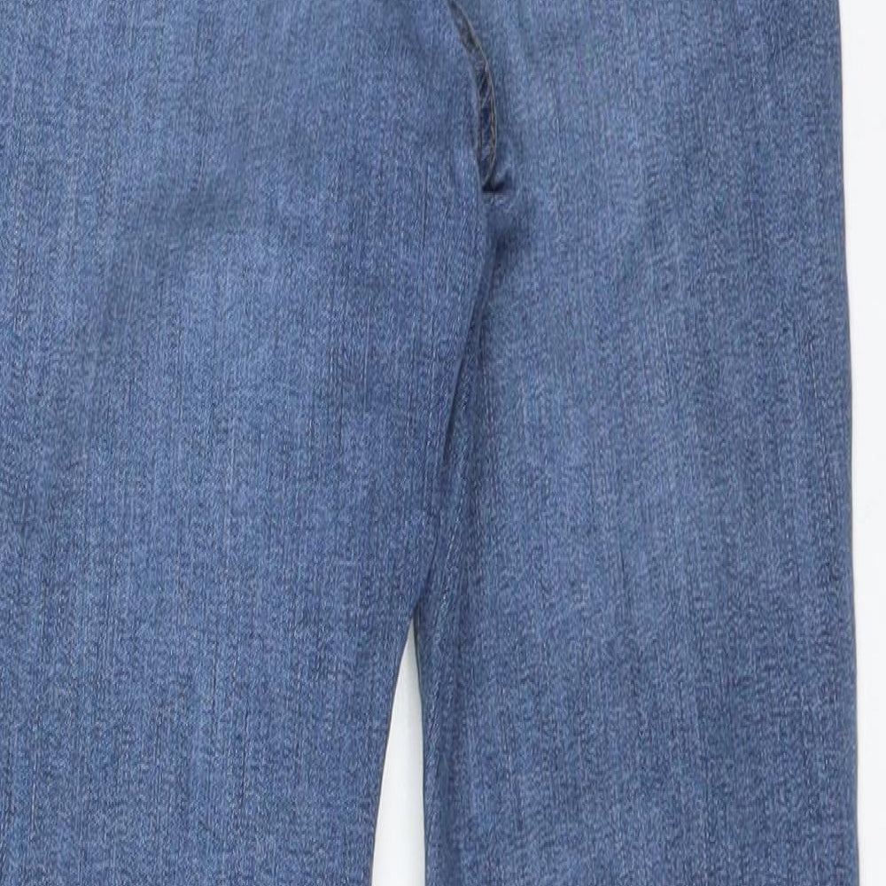 Brand and care label for Topshop women’s blue cotton skinny jeans, size UK 25, 30-inch leg regular