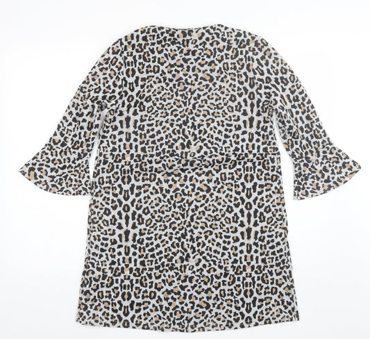 Primark Womens Grey Animal Print Polyester Shift Size 10 Round Neck