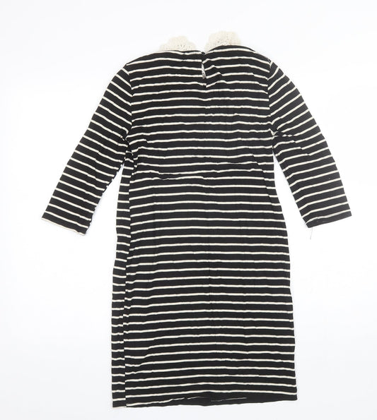 New Look Womens Black Striped Viscose Shift Size 8 Collared