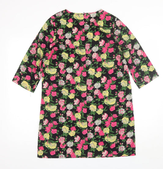 Boohoo Womens Black Floral Polyester Shift Size 10 Round Neck