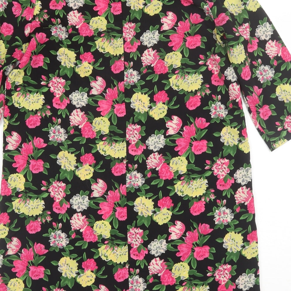 Boohoo Womens Black Floral Polyester Shift Size 10 Round Neck