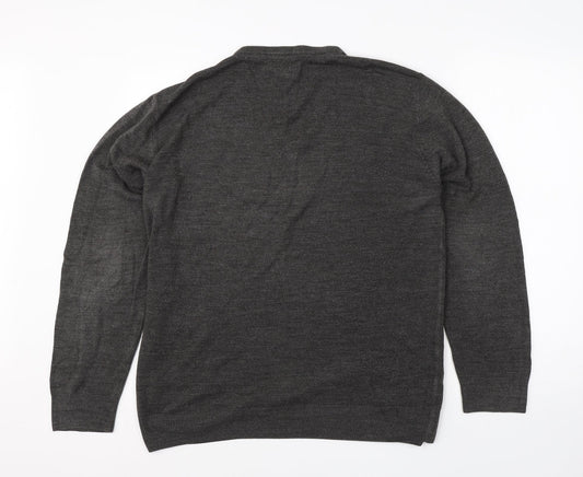 Easy Mens Grey V-Neck Acrylic Pullover Jumper Size L