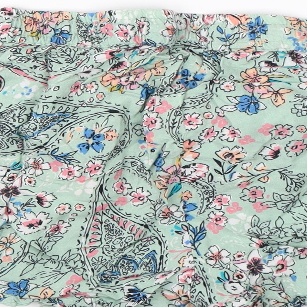 Primark Womens Green Floral Viscose Hot Pants Shorts Size 8 Regular